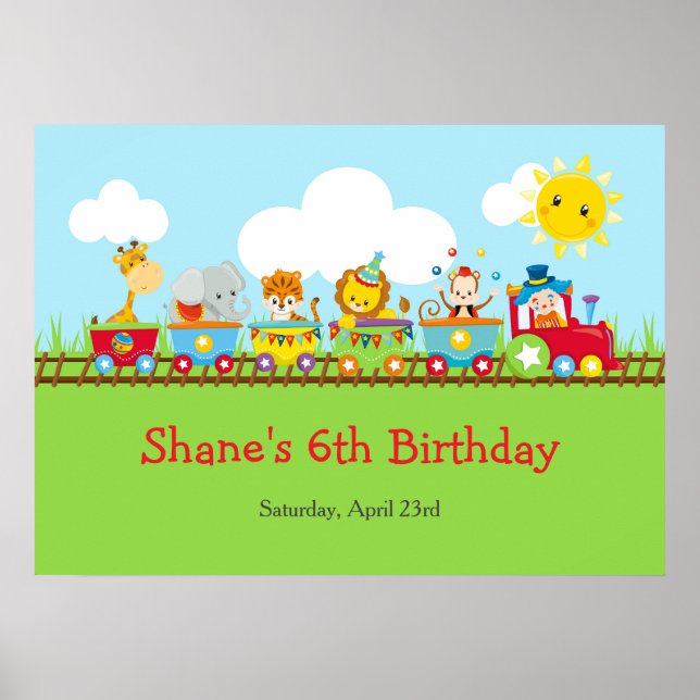 Animal Circus Train Kids Birthday Party Poster (Front)