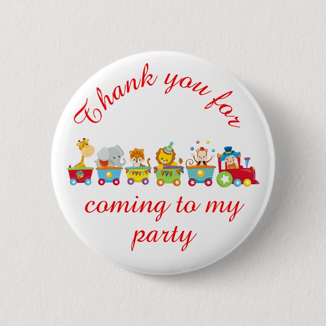 Animal Circus Train Kids 'Thank you for coming' Button (Front)
