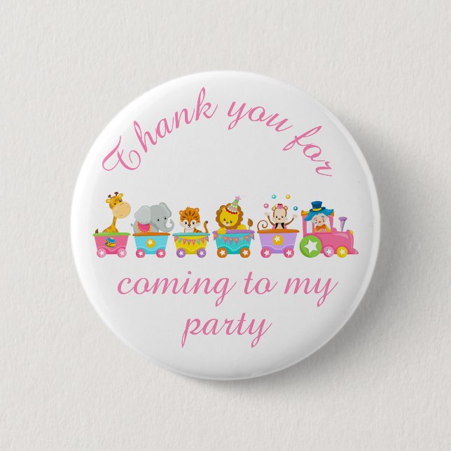 Animal Circus Train Kids 'Thank you for coming' Button (Front)