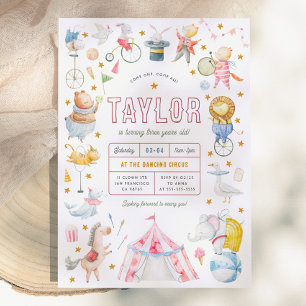 Animal Circus Watercolor Carnival Birthday Party Invitation