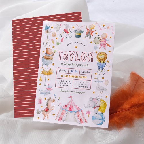 Animal Circus  Watercolor Carnival Birthday Party Invitation