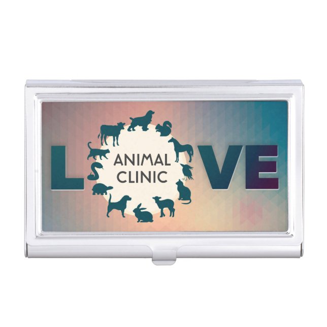 Animal Clinic Hospital Pet Care Sitter Silhouettes Business Card Holder (Front)