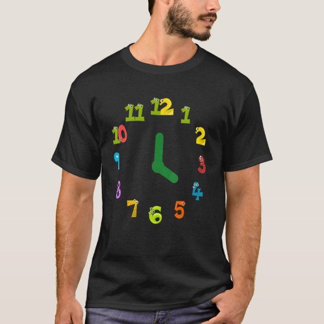 Animal Clock  Clock Teaching Time Clock T-Shirt (Front)