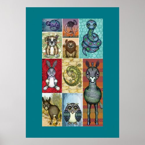 Animal Collage Folk Art Design Poster