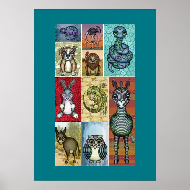 Animal Collage Folk Art Design Poster (Front)