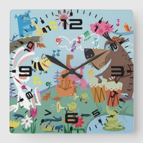 Animal Concert Square Wall Clock