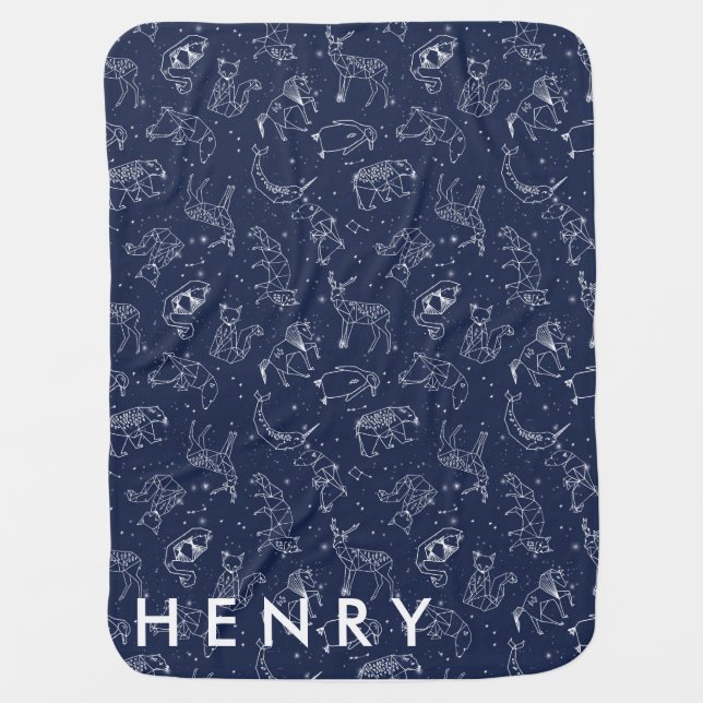 Animal Constellations Navy Blue Baby Blanket (Front)