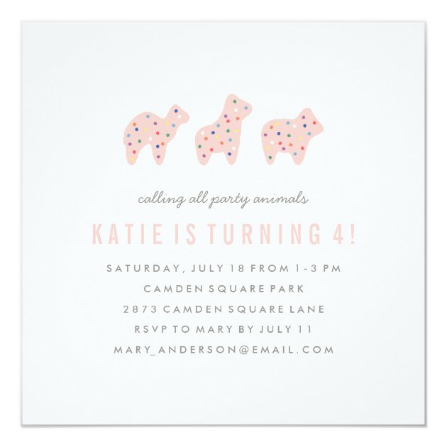 Animal Cookie Birthday Invitation - Bubblegum