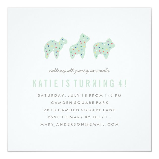 Animal Cookie Birthday Invitation - Mint