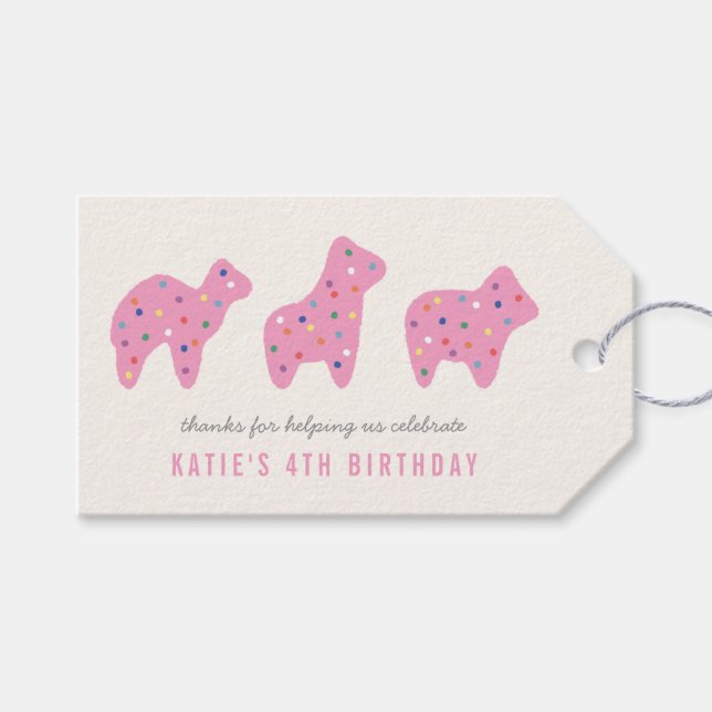 Animal Cookie Birthday Party Favor Tag - Magenta (Front (Horizontal))