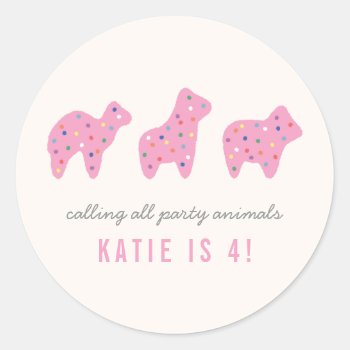 Animal Cookie Birthday Party Sticker - Magenta by AmberBarkley at Zazzle