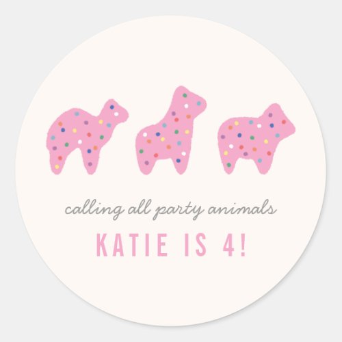 Animal Cookie Birthday Party Sticker _ Magenta