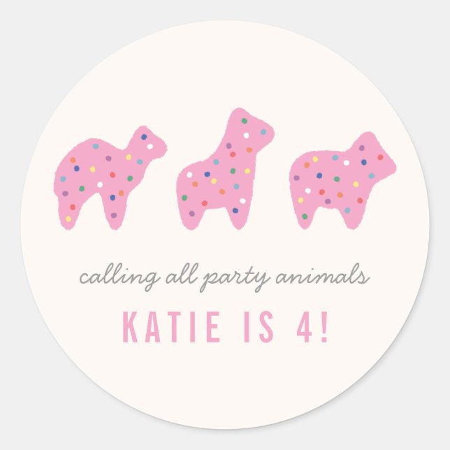 Animal Cookie Birthday Party Sticker - Magenta (Front)