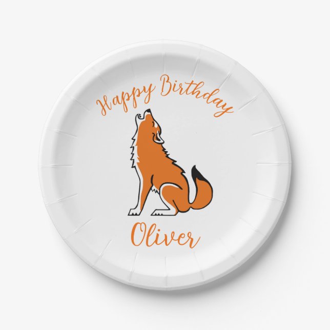 Animal -  Cool Red WOLF -Happy Birthday - Paper Plates (Front)