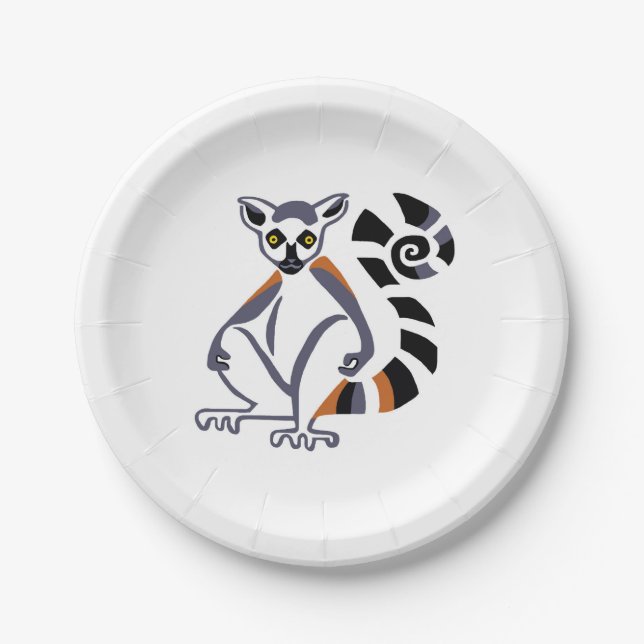 Animal Cool Ring-tailed LEMUR - Wildlife-Primate - Paper Plates (Front)