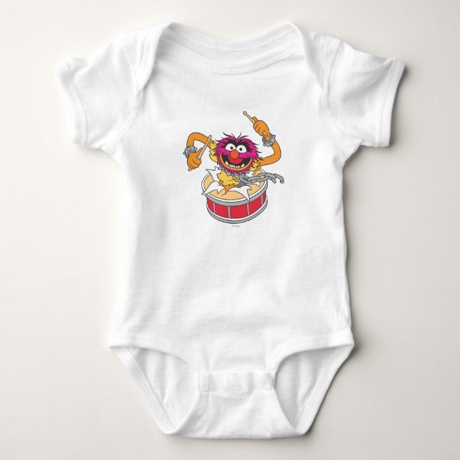 Animal Crashing Through Drums Baby Bodysuit (Front)