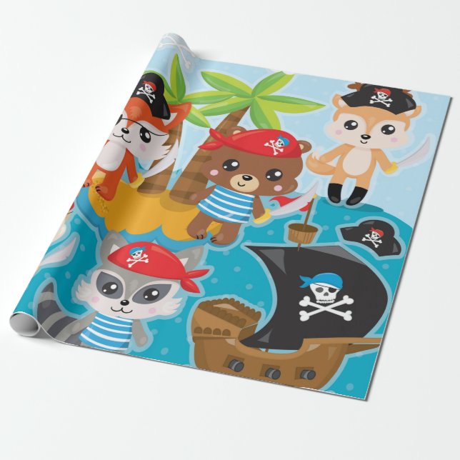 Animal Crew Party Pirate Wrapping Paper  (Unrolled)