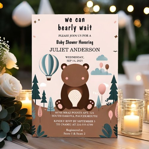 Animal Cub Boho We Can Bearly Wait Baby Shower Invitation