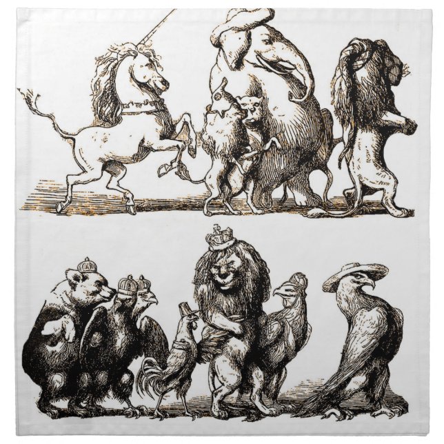 Animal Cute Art Unicorn Elephant Lion Zoo Cloth Napkin (Front)