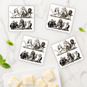 Animal Cute Art Unicorn Elephant Lion Zoo Coaster Set