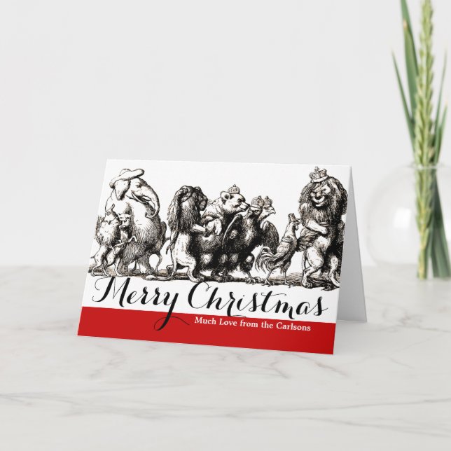 Animal Cute Art Unicorn Elephant Lion Zoo Holiday Card (Front)