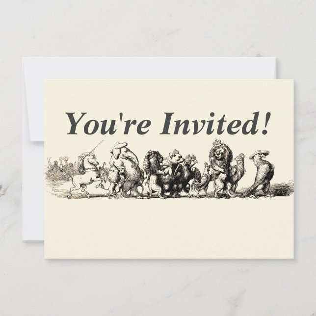 Animal Cute Art Unicorn Elephant Lion Zoo Invitation (Front)