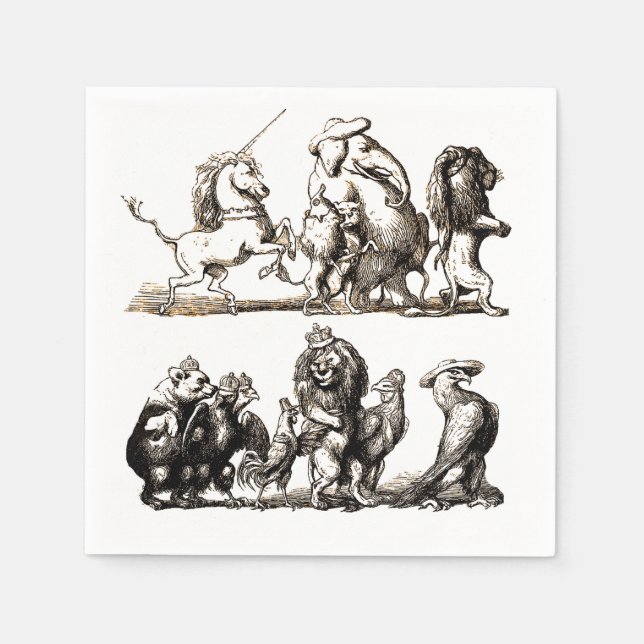Animal Cute Art Unicorn Elephant Lion Zoo Napkins (Front)