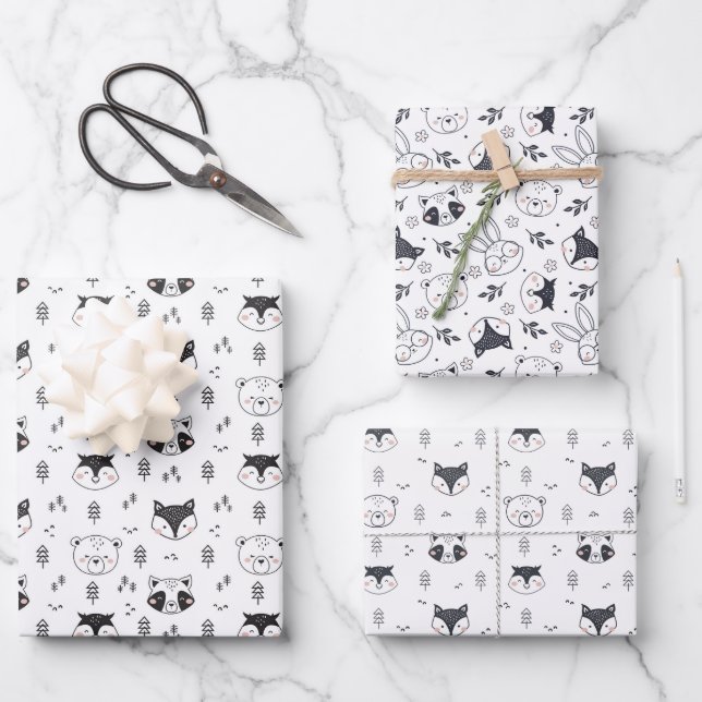 Animal Cute Illustration Wrapping Paper Sheets (Front)