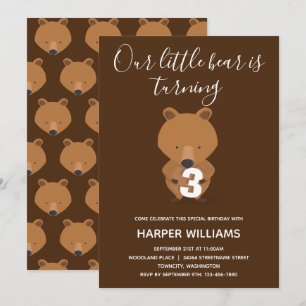 Animal Cute Kid Bear Birthday Invitation