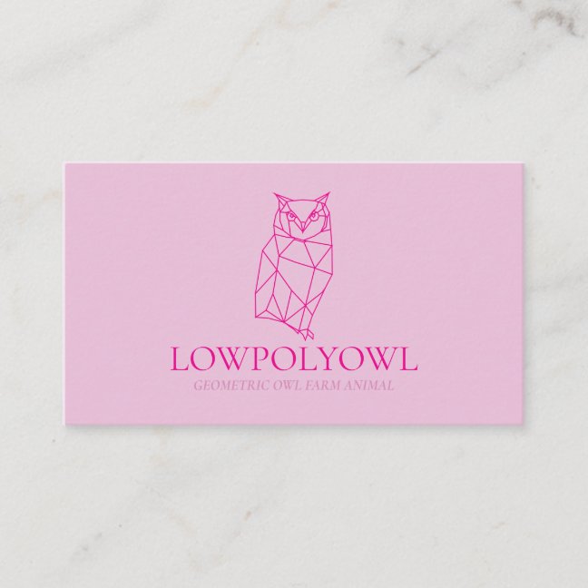 Animal Design for Professionals Pink Lowpoly Owl Business Card