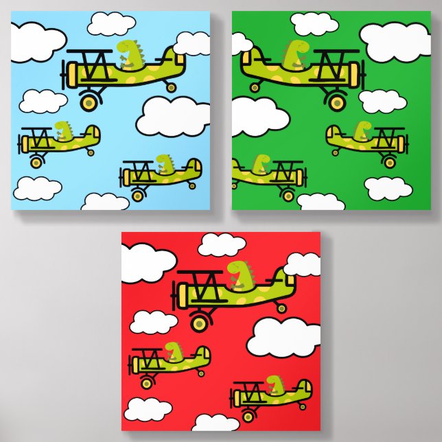 Animal Dinosaur Pilot Nursery Art Acrylic Photo Tile (Front Set)