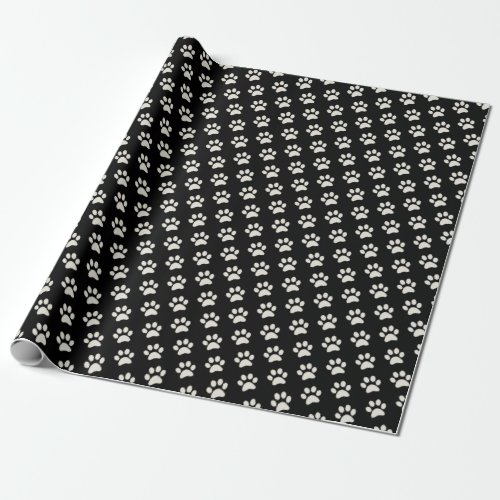 Animal Dog Cat Paw Print Pattern Black  White Wrapping Paper