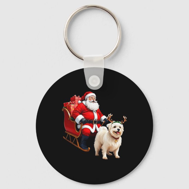 Animal Dog Lover Santa Sleigh Maltese Reindeer Chr Keychain (Front)