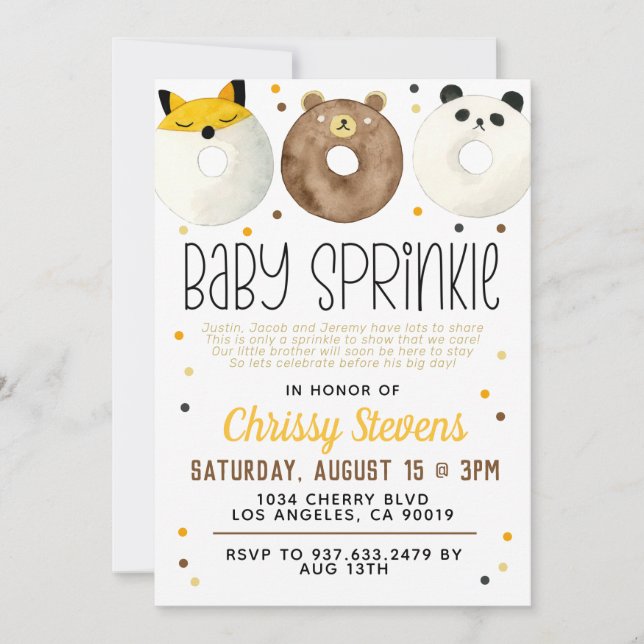Animal Donut Baby Sprinkle Shower Invitation (Front)