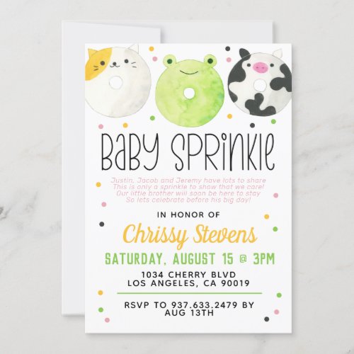 Animal Donut Baby Sprinkle Shower Invitation