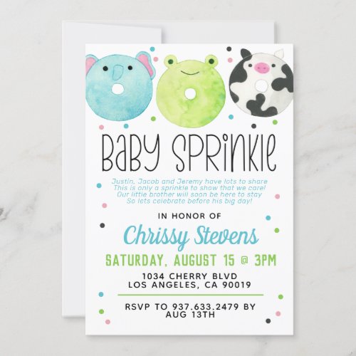 Animal Donut Baby Sprinkle Shower Invitation