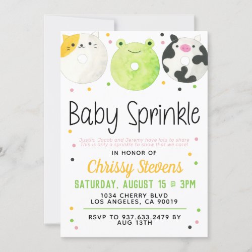 Animal Donut Baby Sprinkle Shower Invitation