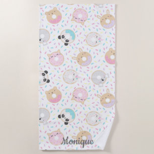 animal donuts and sprinkles cute monogram beach towel