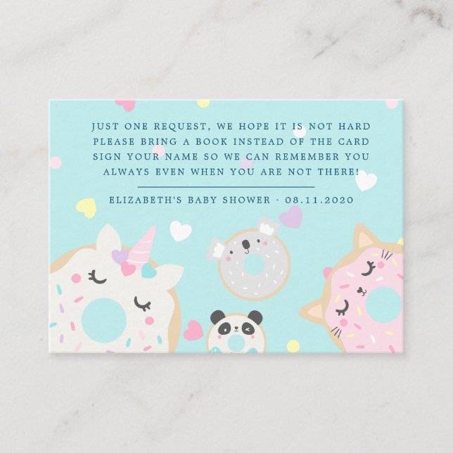 animal donuts books for baby baby shower enclosure card (Front)