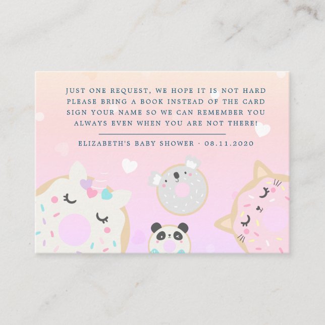 animal donuts books for baby baby shower enclosure card (Front)