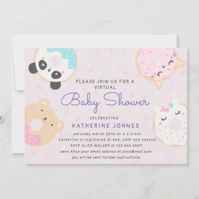 animal donuts cute virtual baby shower invite (Front)