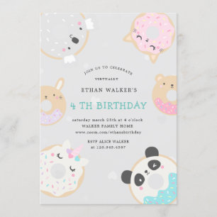 animal donuts virtual birthday party invitation