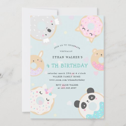 animal donuts virtual birthday party invitation