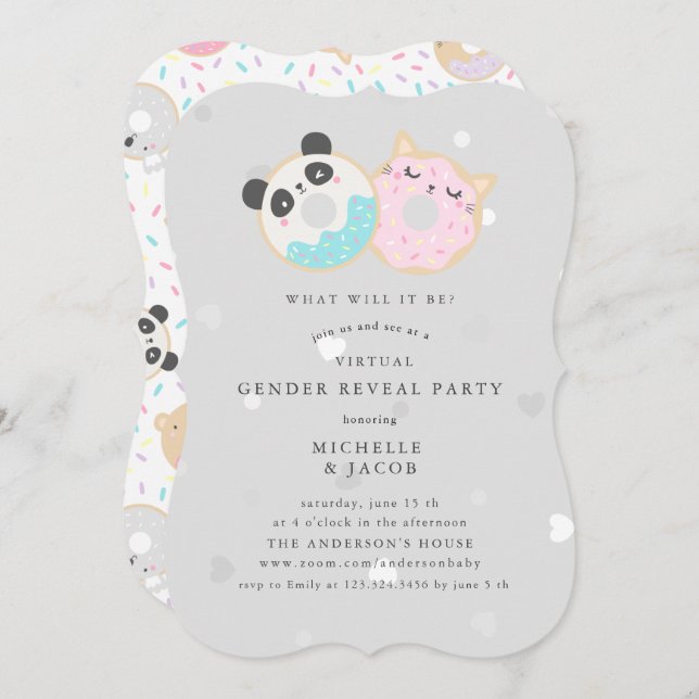animal donuts virtual Gender Reveal Invitation (Front/Back)