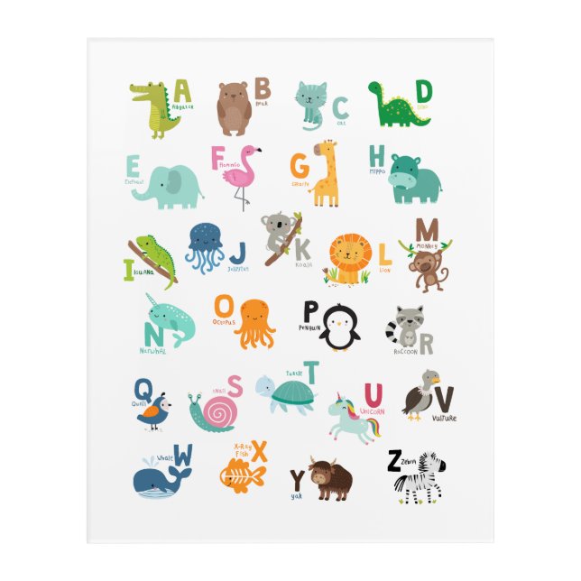 Animal Doodle Alphabet Acrylic Print (Front)