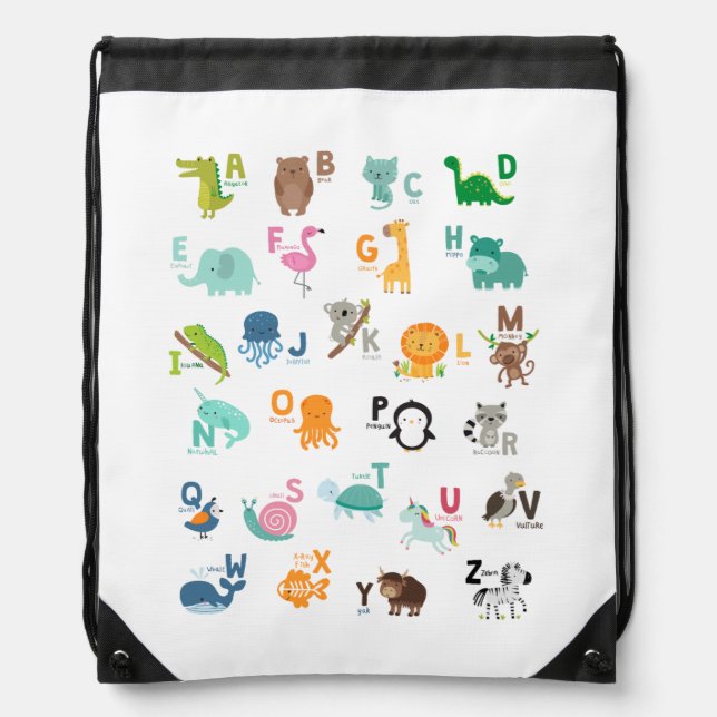 Animal Doodle Alphabet Drawstring Bag (Front)