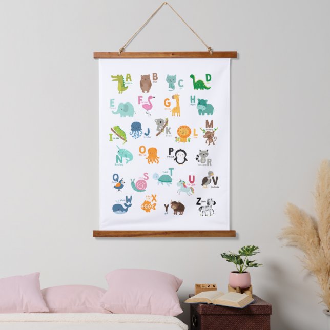 Animal Doodle Alphabet Hanging Tapestry (Bedroom)