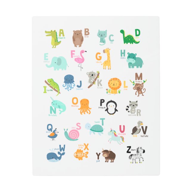 Animal Doodle Alphabet Metal Print (Front)