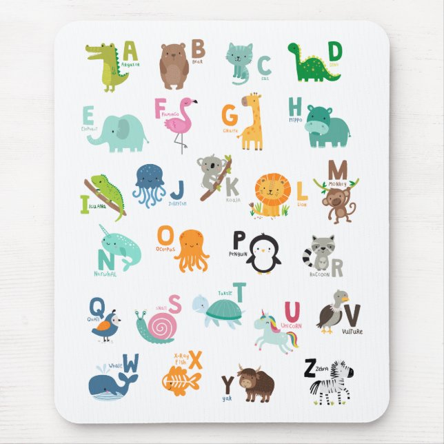 Animal Doodle Alphabet Mouse Pad (Front)