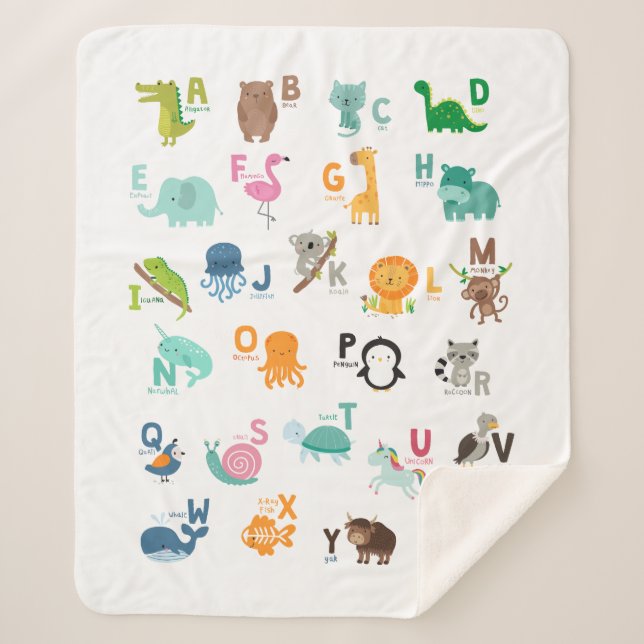 Animal Doodle Alphabet Sherpa Blanket (Front)